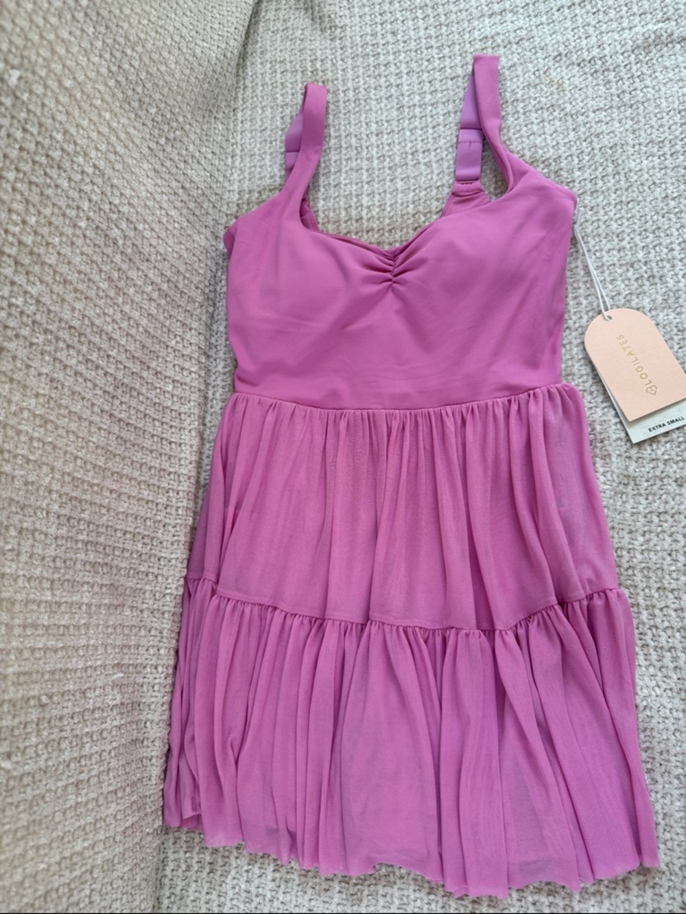 Pink Tiered Mini Dress with V-Neck